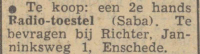 Janninksweg 1 Richter advertentie Tubantia 13-7-1949.jpg