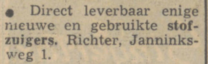 Janninksweg 1 Richter stofzuigers advertentie Tubantia 23-8-1947.jpg