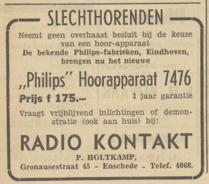 Gronausestraat 45 Radio Kontakt P. Holtkamp advertentie Tubantia 3-6-1949.jpg