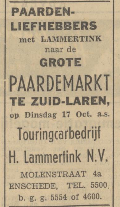 Molenstraat 4A Touringcarbedrijf H. Lammertink N.V. advertentie Tubantia 4-10-1950.jpg