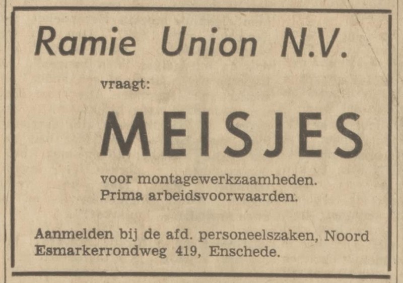 Noord Esmarkerrondweg 419 N.V. Ramie Union  advertentie Tubantia 17-6-1969.jpg