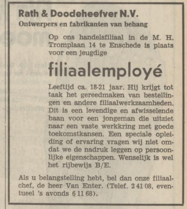 M.H. Tromplaan 14 filiaal Rath & Doodeheefver advertentie Tubantia 6-5-1971.jpg