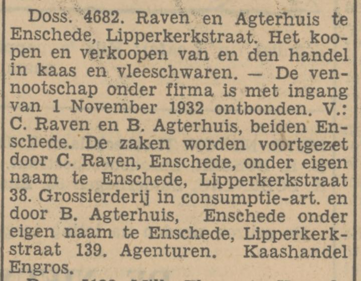 Lipperkerkstraat 38 kaashandel C. Raven krantenbericht Tubantia 19-11-1932.jpg