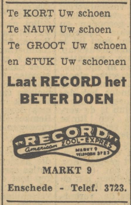 Markt 9 Record American Zool Expres advertentie Tubantia 10-9-1951.jpg