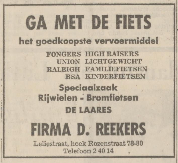 Leliestraat 78 hoek Rozenstraat 78-80 Firma D. Reekers advertentie Tubantia 16-2-1973.jpg