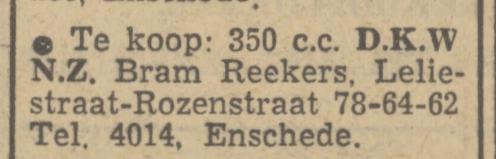 Leliestraat 78 hoek Rozenstraat 78-64-62 Bram Reekers advertentie Tubantia 13-7-1951.jpg