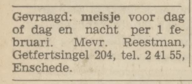 Getfertsingel 204 Mevr. Reestman advertentie Tubantia 29-12-1967.jpg