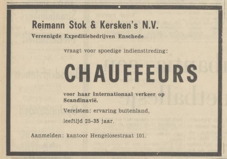 Hengelosestraat 101 Reimann, Stok & Kersken's Verenigde Expeditiebedrijven N.V. adverten tie Tubantia 20-5-1966.jpg
