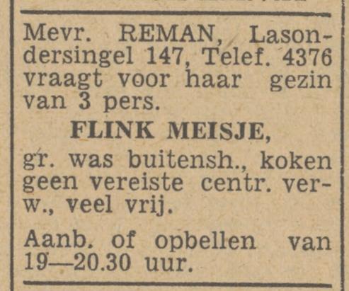 Lasondersingel 147 Mevr. Reman advertentie Tubantia 19-7-1948.jpg