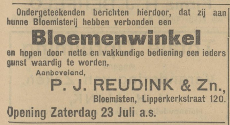 Lipperkerkstraat 120 P.J. Reudink & Zn. advertentie Tubantia 21-7-1922.jpg