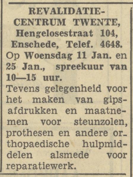 Hengelosestraat 104 Revalidatiecentrum Twente advertentie Tubantia 7-1-1950.jpg