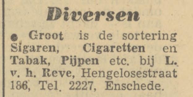 Hengelosestraat 186 sigarenmagazijn L v.h. Reve advertentie Tubantia 1-12-1950.jpg