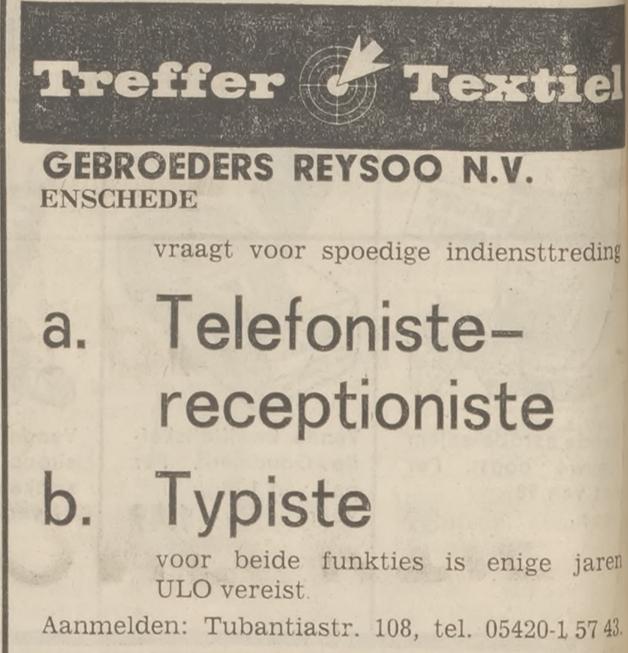Tubantiastraat 108 Gebroeders Reysoo advertentie Tubantia 6-7-1967.jpg