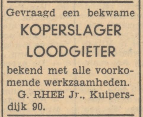 Kuipersdijk 90 G. Rhee Jr. koperslager loodgieter advertentie Tubantia 20-2-1947.jpg