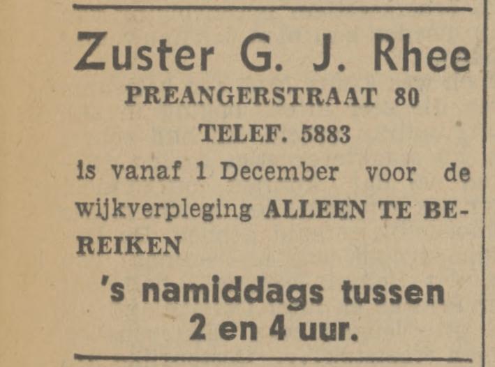 Preangerstraat 80 Zuster G.J. Rhee advertentie Tubantia 29-11-1941.jpg