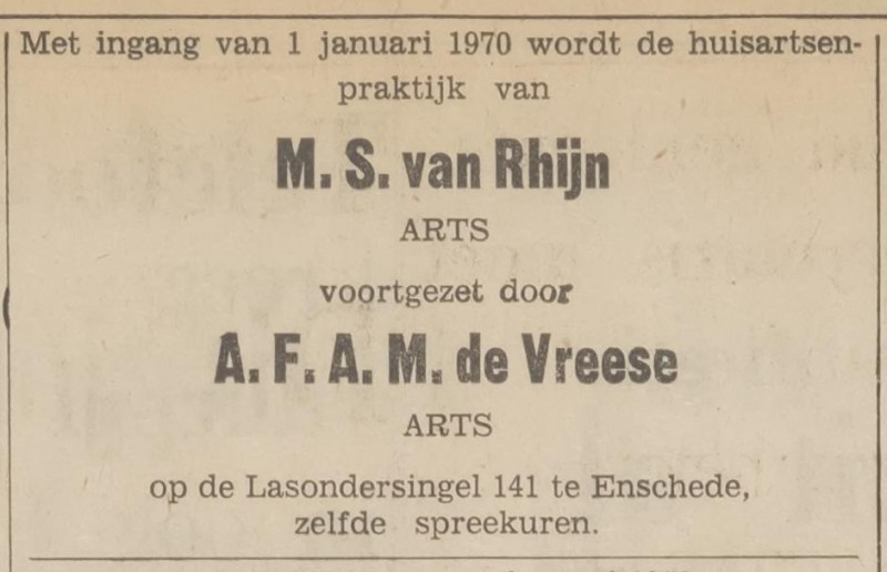 Lasondersingel 141 M.S. van Rhijn Arts advertentie Tubantia 2-1-1970.jpg