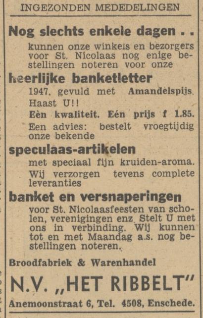 Anemoonstraat 6 Broodfabriek en Warenhandel N.V. Het Ribbelt advertentie Tubantia 29-11-1947.jpg