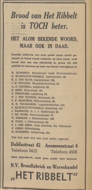 Anemoonstraat 6 Dahliastraat 42  Broodfabriek en Warenhandel N.V. Het Ribbelt advertentie Tubantia 4-7-1939.jpg