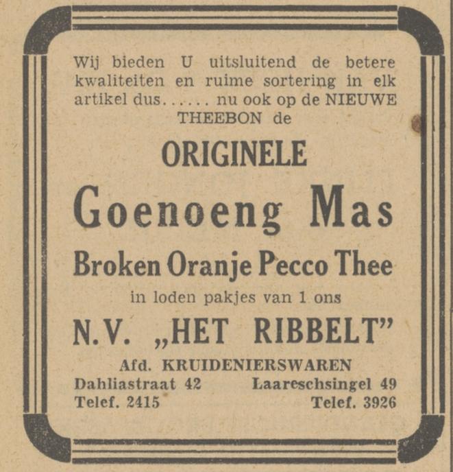 Laaressingel 49 N.V. Het Ribbelt afd. kruidenierswaren advertentie Tubantia 16-6-1948.jpg