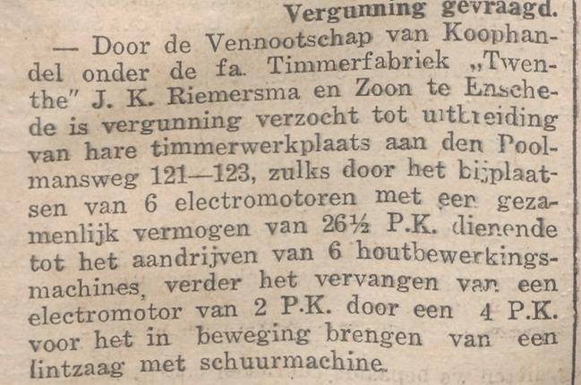 Poolmansweg 121-123 Timmerfabriek J.K. Riemersma en Zoon. krantenbericht Overijsselsch dagblad 5-12-1934.jpg
