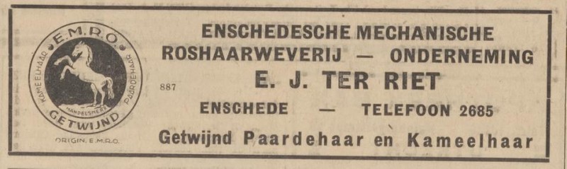 Enschedesche Mechanische Roshaarweverij Onderneming EMRO E.J. ter Riet advertentie Centraal Blad voor Israëlieten in Nederland 20-8-1936.jpg