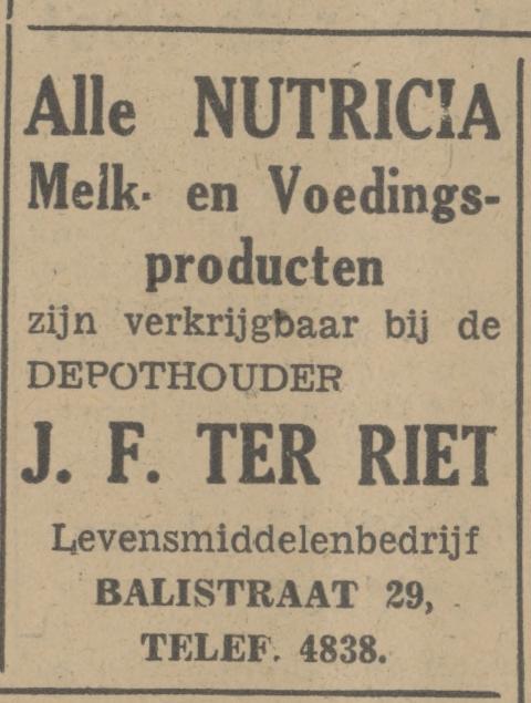 Balistraat 29 Levensmiddelenbedrijf J.F. ter Riet advertentie Tubantia 5-1-1948.jpg