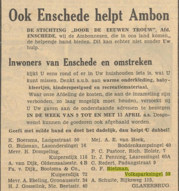 Volksparksingel 59 G.F. Rietman advertentie Tubantia 7-4-1951.jpg