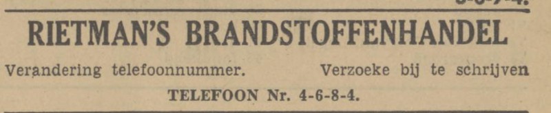 Rietman's Brandstoffenhandel. telf. 4684. advertentie Tubntia 28-9-1940.jpg