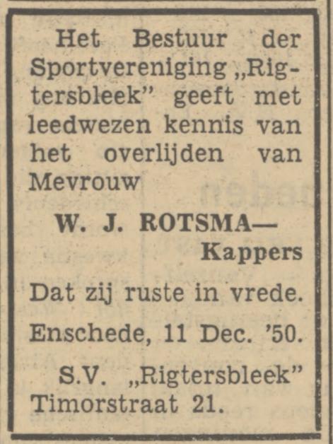 Timorstraat 21 sportvereniging Rigtersbleek advertentie Tubantia 13-12-1950.jpg
