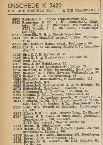 Alsteedsestraat 23 P. Rillman Manufacturen. Telefoongids 1950.jpg