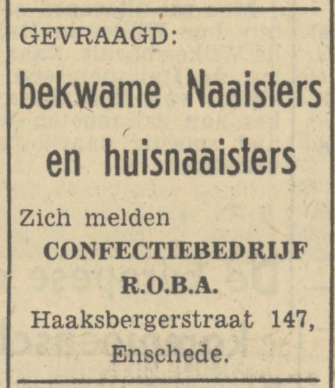 Haaksbergerstraat 147 Confectiebedrijf Roba advertentie Tubantia 14-6-1949.jpg