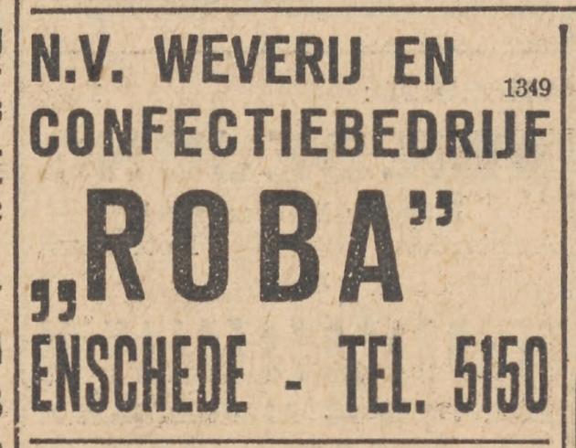 N,V. Weverij en Confectiebedrijf Roba. telf. 5150. advertentie Nieuw Israelitisch weekblad 2-8-1940.jpg