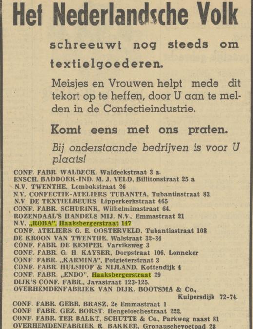 Haaksbergerstraat 147 Confectiebedrijf Roba advertentie Tubantia 30-11-1946.jpg