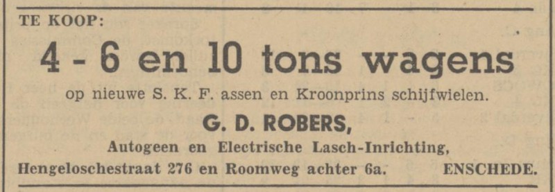 Roomweg 6a achter G.D. Robers advertentie Tubantia 11-2-1940.jpg
