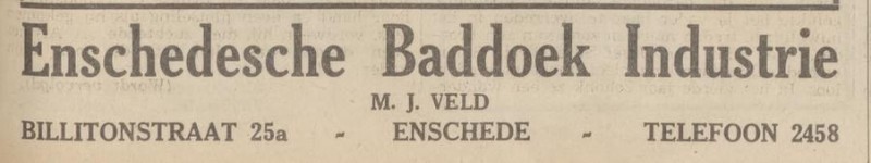 Billitonstraat 25 Enschedesche Baddoek Industrie M.J. Veld advertentie Centraal blad voor Israëlieten in Nederland 8-12-1938.jpg