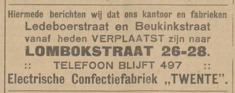 Lombokstraat 26-28 Confectiefabriek Twente advertentie Tubantia 28-2-1925.jpg