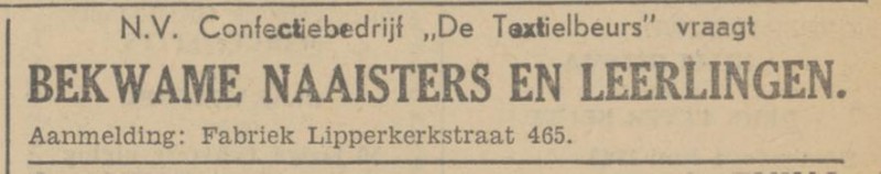 Lipperkerkstraat 465 Confectiefabriek De Textielbeurs advertentie Tubantia 5-6-1942.jpg