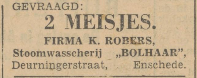 Deurningerstraat Fa. K. Robers Stoomwasserij Bolhaar advertentie Tubantia 24-4-1936.jpg
