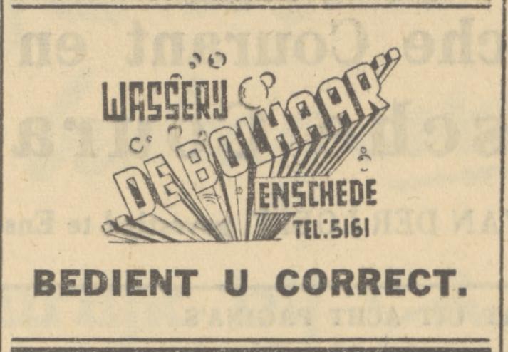 Deurningerstraat Wasserij De Bolhaar telf. 5161. advertentie Tubantia 9-12-1949.jpg