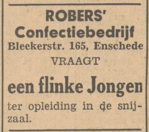 Blekerstraat 165 Robers Confectiebedrijf advertentie 28-2-1949.jpg