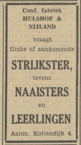Kottendijk 4 Hulshof & Nijland confectiefabriek advertentie Tubantia 7-3-1951.jpg