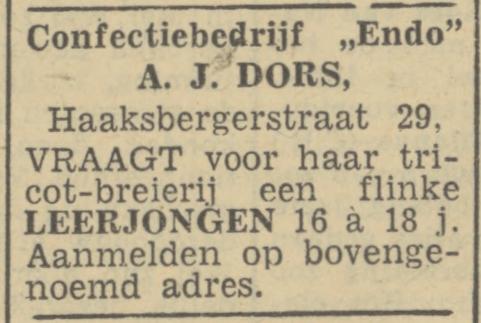 Haaksbergerstraat 29 confectiebedrijf Endo A.J. Dors advertentie Tubantia 12-12-1946.jpg