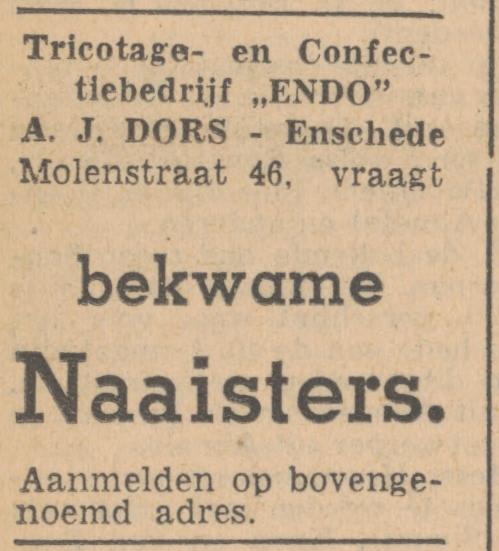 Molenstraat 46 Tricotage- en Confectiebedrijf ENDO advertentie Tubantia 21-5-1947.jpg