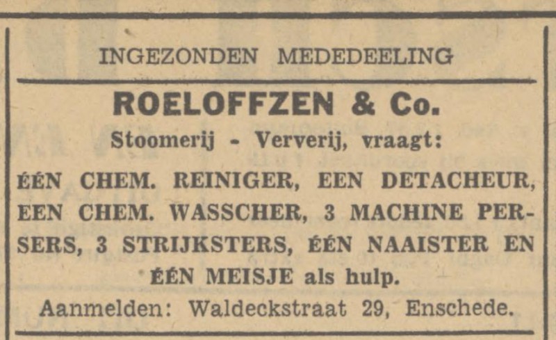 Waldeckstraat 29 Roeloffzen & Co. advertentie Tubantia 21-8-1941.jpg