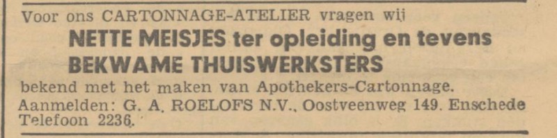 Oostveenweg 149 G.A. Roelofs advertentie Trouw 30-8-1945.jpg