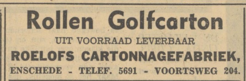 Voortsweg 204 cartonnagefabriek G.A. Roelofs N.V. advertentie Tubantia 14-10-1950.jpg