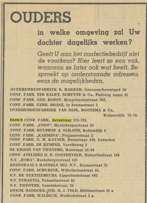 Javastraat 123 Dijk's Confectiefabriek advertentie Tubantia 26-10-1946.jpg