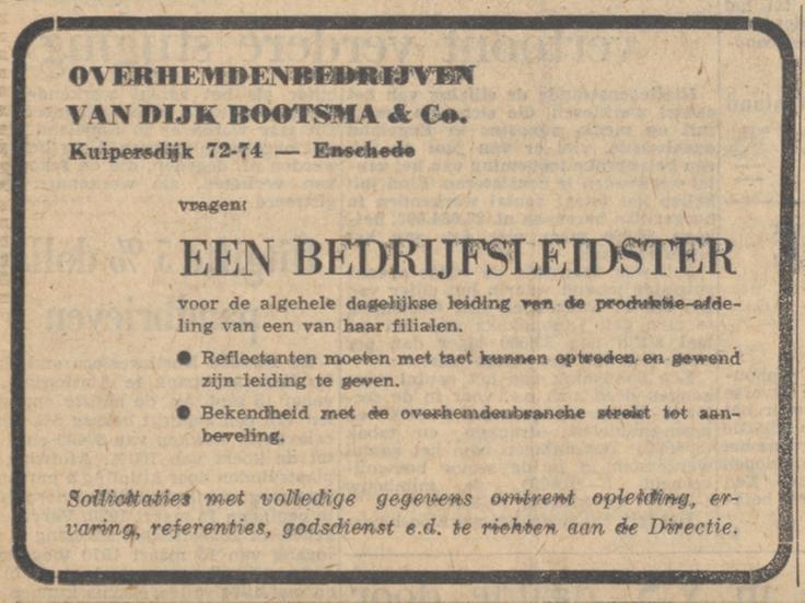 Kuipersdijk 72-74 Overhemdenbedrijf van Dijk, Bootsma & Co. advertentie Trouw 11-9-1959.jpg