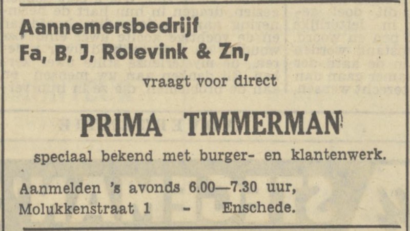 Molukkenstraat 1 Aannemersbedrijf Fa. B.J. Rolevink advertentie Tubantia 7-2-1950.jpg