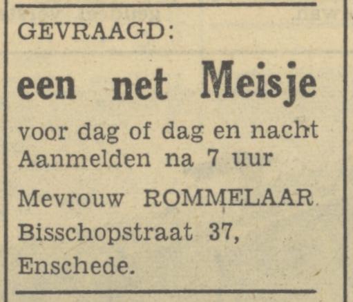 Bisschopstraat 37 Mevr. Rommelaar advertentie Tubantia 16-6-1950.jpg